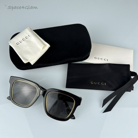 Gucci GG1136SA 001 Sunglasses Black/Gold Grey Square Women GG 1136SA